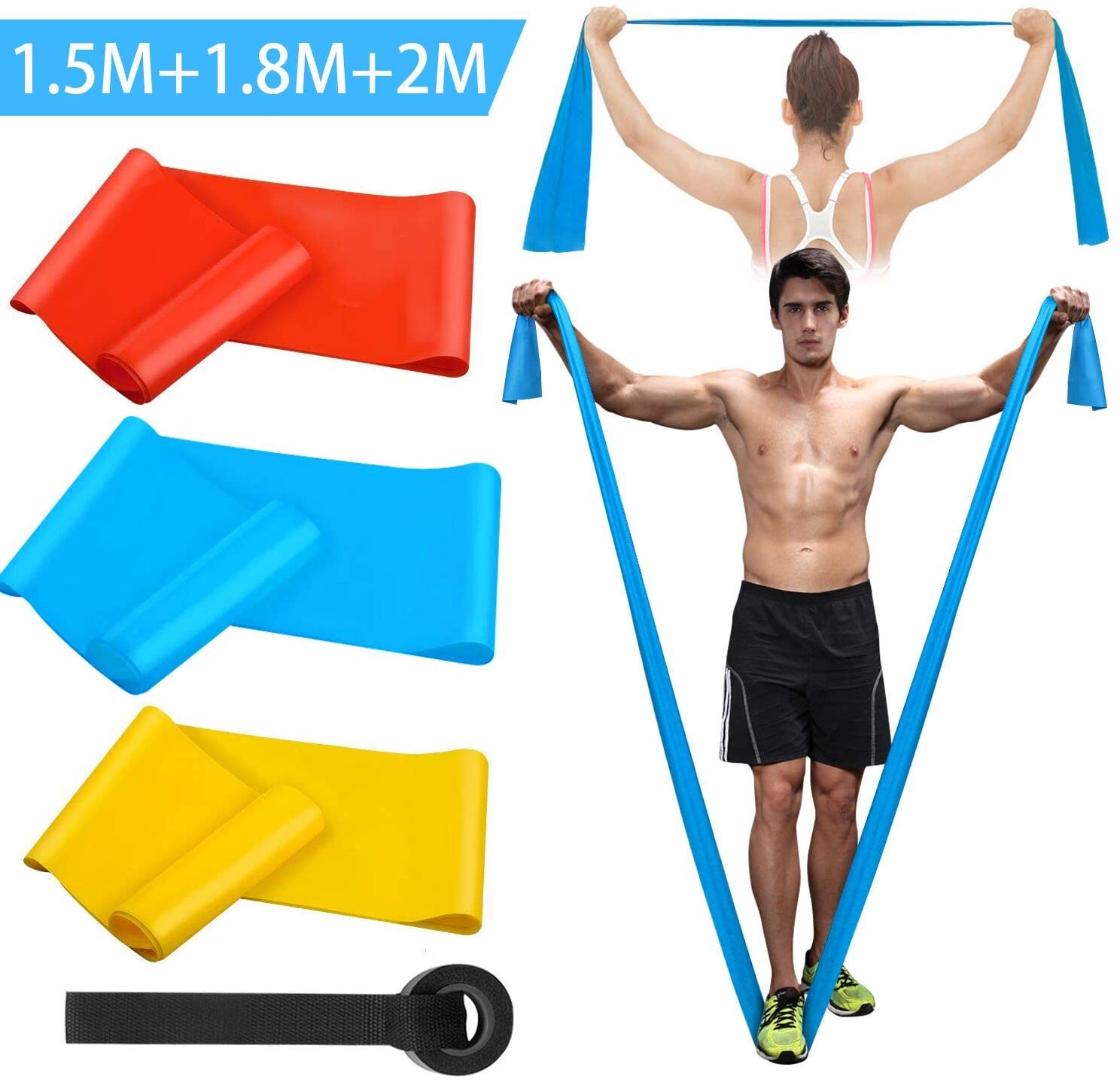 Yoga Fitness Stretching Strap - Elastic Fitness Bands 3Pcs Resistance Bands