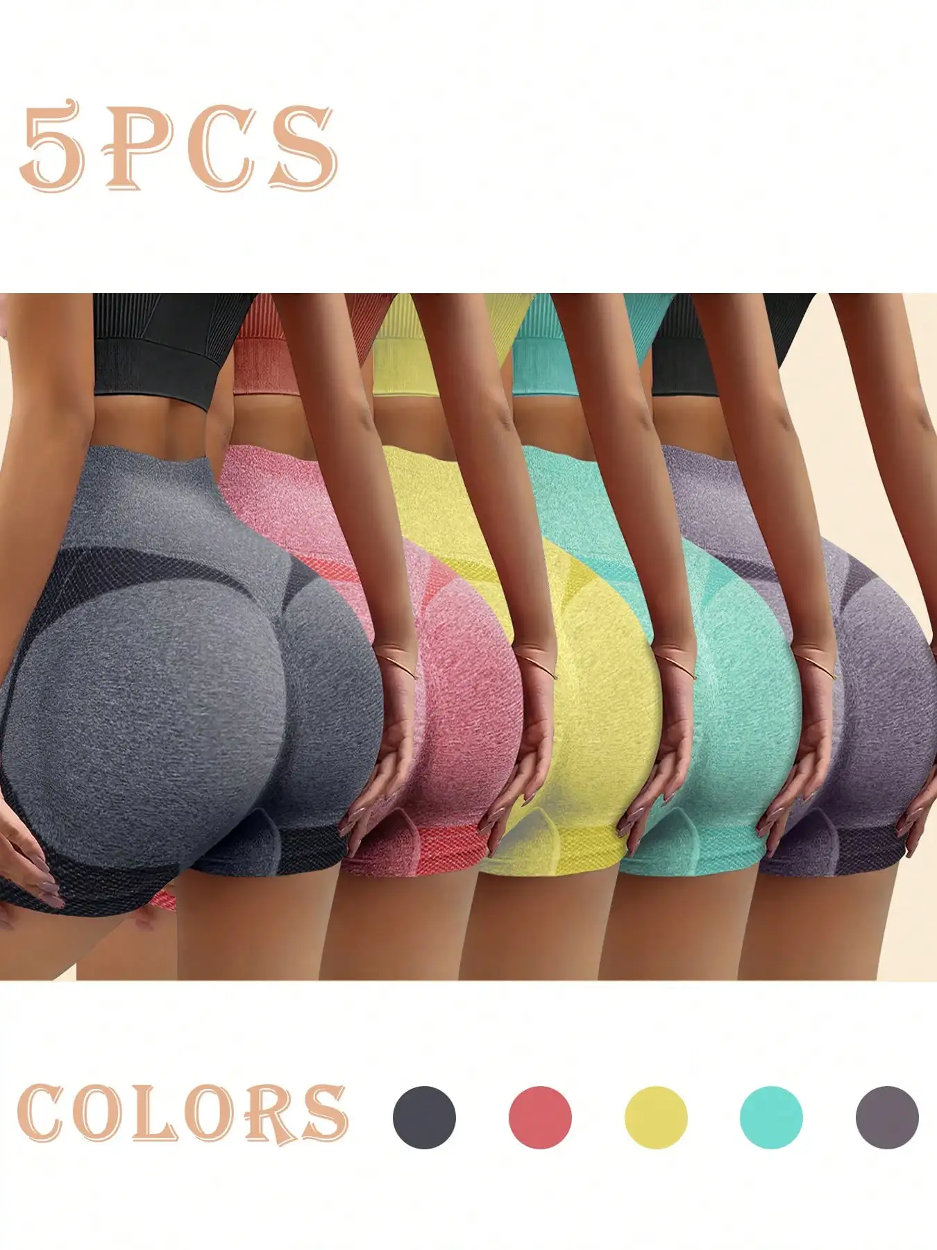 Yoga Fitness Stretching - [Seamless Yoga Shorts] 5pcs High-Waist Seamless